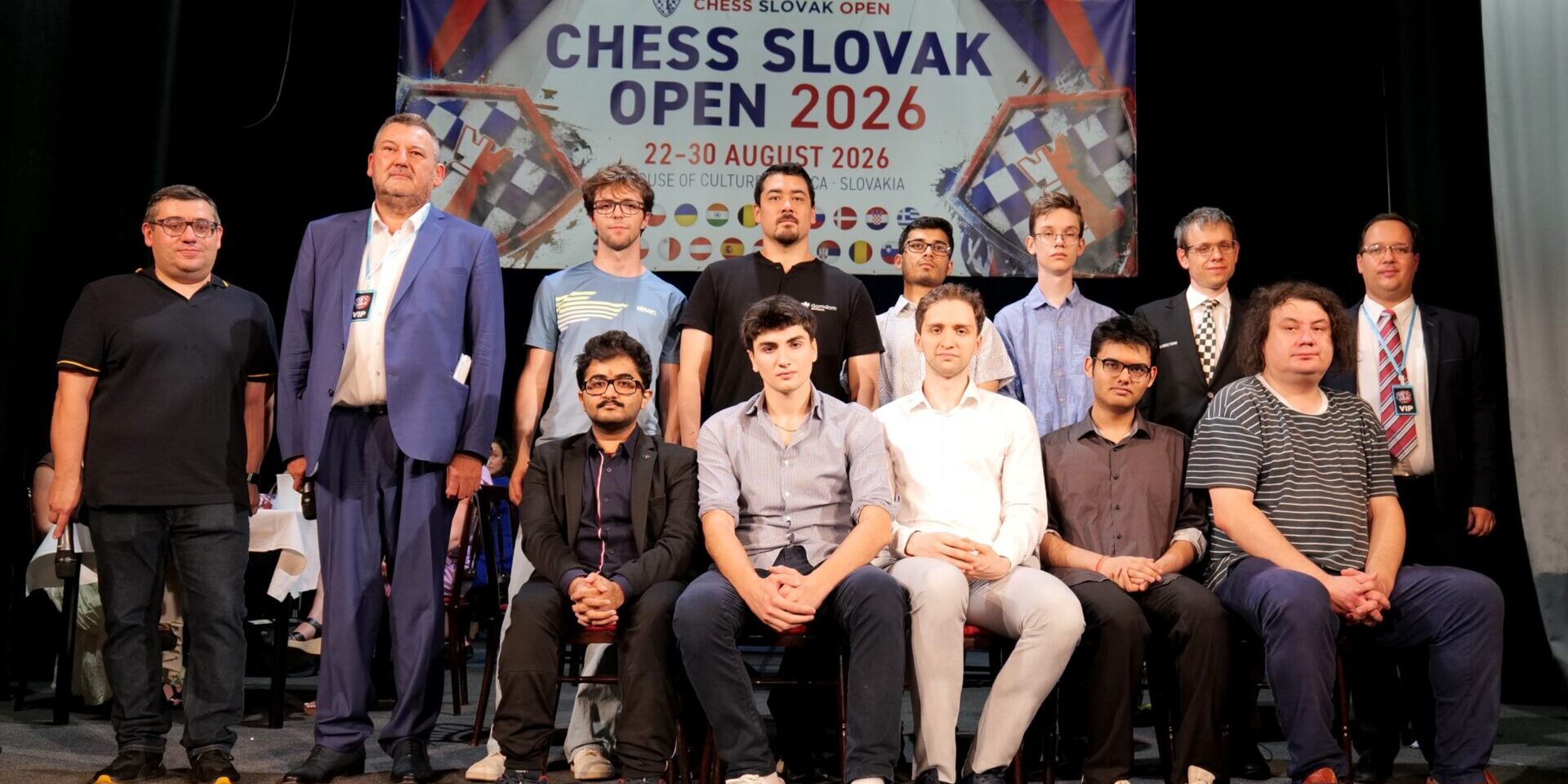 Chess Slovak Masters 2026 players after the opening drawing of lots, House of Culture Skalica